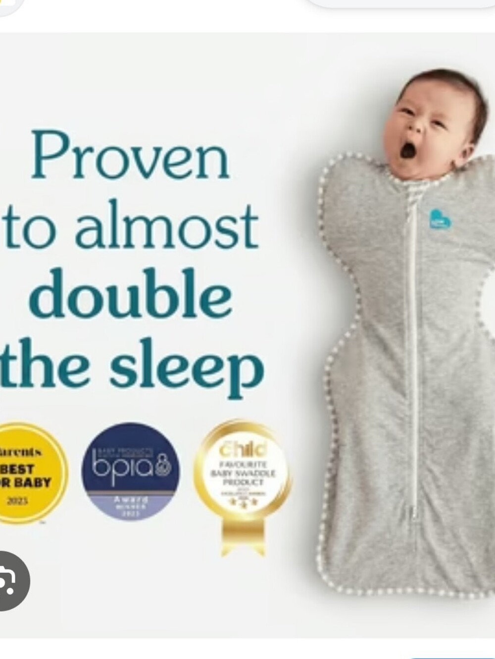 Love To Dream Gray Swaddle Sack with Zipper Size Small